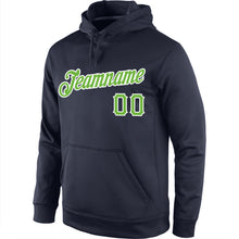 Load image into Gallery viewer, Custom Stitched Navy Neon Green-White Sports Pullover Sweatshirt Hoodie
