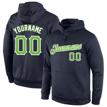 Laden Sie das Bild in den Galerie-Viewer, Custom Stitched Navy Neon Green-White Sports Pullover Sweatshirt Hoodie
