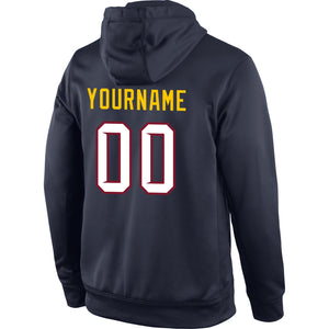 Custom Stitched Navy White-Gold Sports Pullover Sweatshirt Hoodie