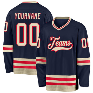 Custom Navy Cream-Red Hockey Jersey