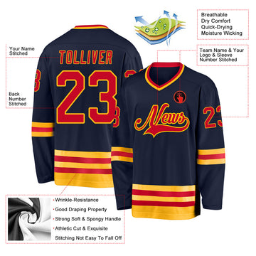 Custom Navy Red-Gold Hockey Jersey