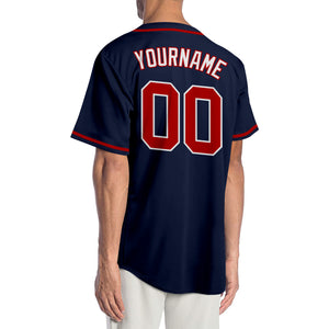 Custom Navy Red-White Authentic Baseball Jersey