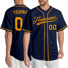 Load image into Gallery viewer, Custom Navy Gold Authentic Baseball Jersey
