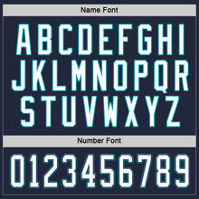 Load image into Gallery viewer, Custom Navy White-Teal Hockey Jersey
