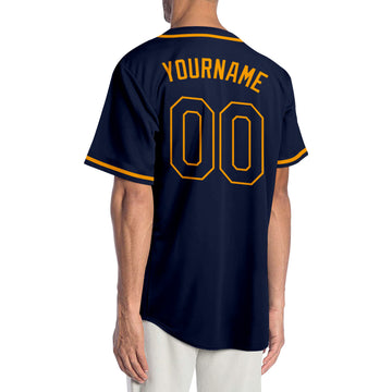 Custom Navy Navy-Gold Authentic Baseball Jersey