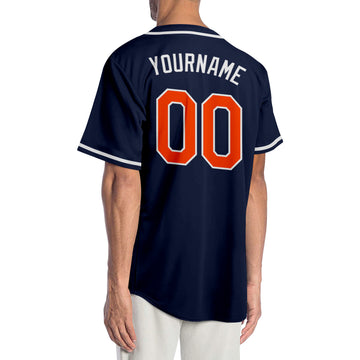 Custom Navy Orange-White Authentic Baseball Jersey