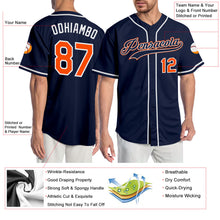 Load image into Gallery viewer, Custom Navy Orange-White Authentic Baseball Jersey
