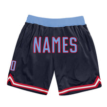 Load image into Gallery viewer, Custom Navy Light Blue-Red Authentic Throwback Basketball Shorts
