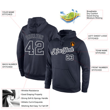 Custom Stitched Navy Navy-Gray Sports Pullover Sweatshirt Hoodie