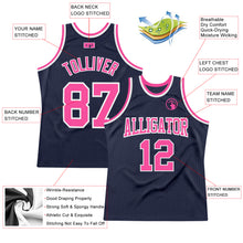 Laden Sie das Bild in den Galerie-Viewer, Custom Navy Pink-White Authentic Throwback Basketball Jersey

