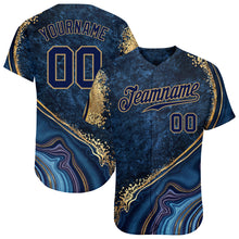 Load image into Gallery viewer, Custom Navy Navy-Old Gold 3D Pattern Design Marble Authentic Baseball Jersey
