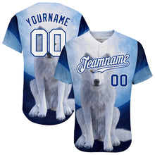 Load image into Gallery viewer, Custom Navy White-Royal 3D Pattern Design Wolf Authentic Baseball Jersey
