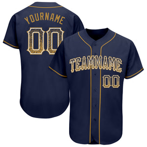 Custom Navy Old Gold-White Authentic Drift Fashion Baseball Jersey