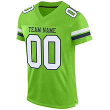 Load image into Gallery viewer, Custom Neon Green White-Navy Mesh Authentic Football Jersey
