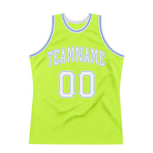 Laden Sie das Bild in den Galerie-Viewer, Custom Neon Green White-Light Blue Authentic Throwback Basketball Jersey
