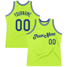 Laden Sie das Bild in den Galerie-Viewer, Custom Neon Green Royal-White Authentic Throwback Basketball Jersey
