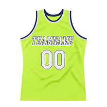 Laden Sie das Bild in den Galerie-Viewer, Custom Neon Green White-Navy Authentic Throwback Basketball Jersey
