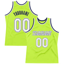 Laden Sie das Bild in den Galerie-Viewer, Custom Neon Green White-Navy Authentic Throwback Basketball Jersey
