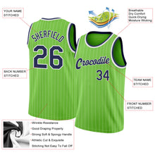 Laden Sie das Bild in den Galerie-Viewer, Custom Neon Green White Pinstripe Navy-White Authentic Basketball Jersey
