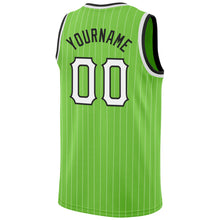 Laden Sie das Bild in den Galerie-Viewer, Custom Neon Green White Pinstripe White-Black Authentic Basketball Jersey
