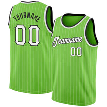 Laden Sie das Bild in den Galerie-Viewer, Custom Neon Green White Pinstripe White-Black Authentic Basketball Jersey
