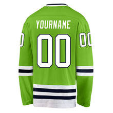 Load image into Gallery viewer, Custom Neon Green White-Navy Hockey Jersey
