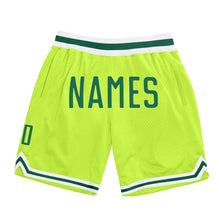 Load image into Gallery viewer, Custom Neon Green Kelly Green-White Authentic Throwback Basketball Shorts
