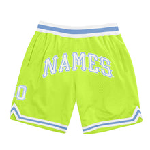 Laden Sie das Bild in den Galerie-Viewer, Custom Neon Green White-Light Blue Authentic Throwback Basketball Shorts
