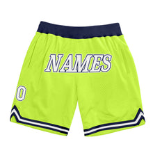 Load image into Gallery viewer, Custom Neon Green White-Navy Authentic Throwback Basketball Shorts
