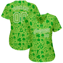 Load image into Gallery viewer, Custom Neon Green Neon Green-White 3D Pattern Design Authentic St. Patrick&#39;s Day Baseball Jersey
