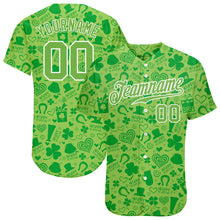 Load image into Gallery viewer, Custom Neon Green Neon Green-White 3D Pattern Design Authentic St. Patrick&#39;s Day Baseball Jersey
