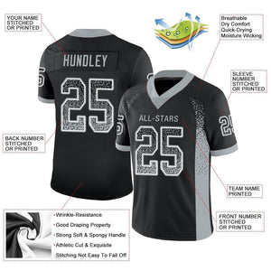 Custom Black Silver-White Mesh Drift Fashion Football Jersey