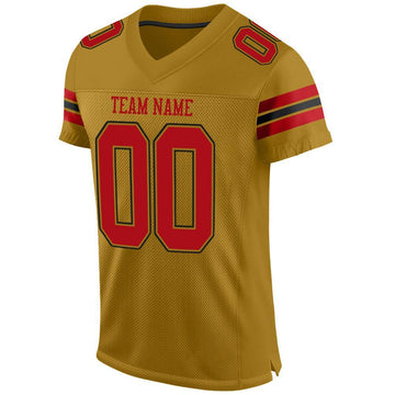 Custom Old Gold Red-Black Mesh Authentic Football Jersey