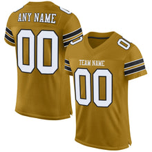 Load image into Gallery viewer, Custom Old Gold White-Black Mesh Authentic Football Jersey
