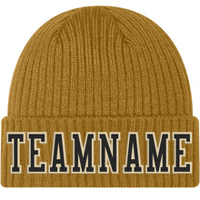 Load image into Gallery viewer, Custom Old Gold Black-Cream Stitched Cuffed Knit Hat

