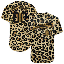Load image into Gallery viewer, Custom Old Gold Black-Old Gold 3D Pattern Design Leopard Authentic Baseball Jersey
