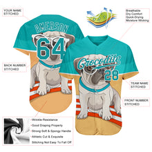 Load image into Gallery viewer, Custom Old Gold Teal-White 3D Pattern Design Puppy Pug Authentic Baseball Jersey
