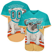Load image into Gallery viewer, Custom Old Gold Teal-White 3D Pattern Design Puppy Pug Authentic Baseball Jersey

