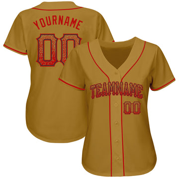 Custom Old Gold Red-Black Authentic Drift Fashion Baseball Jersey