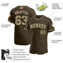 Load image into Gallery viewer, Custom Olive Camo-City Cream Authentic American Flag Fashion Salute To Service Baseball Jersey
