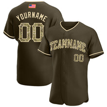 Load image into Gallery viewer, Custom Olive Camo-City Cream Authentic American Flag Fashion Salute To Service Baseball Jersey

