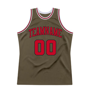 Custom Olive Red-Black Authentic Throwback Salute To Service Basketball Jersey