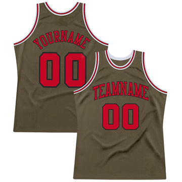 Custom Olive Red-Black Authentic Throwback Salute To Service Basketball Jersey