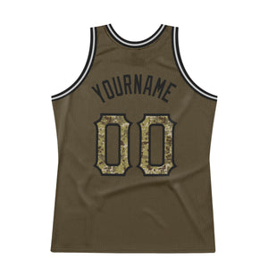 Custom Olive Camo-Black Authentic Throwback Salute To Service Basketball Jersey