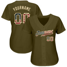 Load image into Gallery viewer, Custom Olive Vintage USA Flag-Cream Authentic Salute To Service Baseball Jersey
