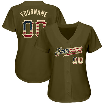 Custom Olive Vintage USA Flag-Cream Authentic Salute To Service Baseball Jersey