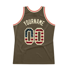 Laden Sie das Bild in den Galerie-Viewer, Custom Olive Vintage USA Flag-Cream Authentic Throwback Salute To Service Basketball Jersey
