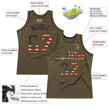 Custom Olive Vintage USA Flag-Black Authentic Throwback Salute To Service Basketball Jersey