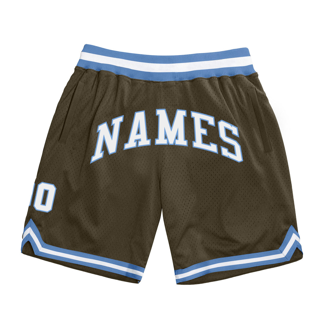 Custom Olive White-Light Blue Authentic Throwback Salute To Service Basketball Shorts