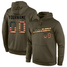 Load image into Gallery viewer, Custom Stitched Olive Vintage USA Flag-Black Sports Pullover Sweatshirt Salute To Service Hoodie
